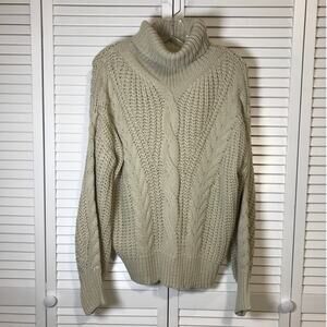 Hippie Chic Tan Cable Knit High Neck Long Sleeve Sweater